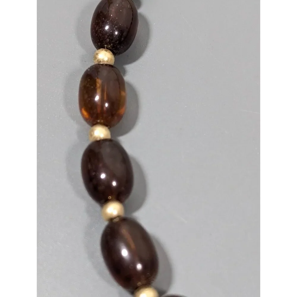 Vintage Avon Brown Root Beer Lucite Oval Bead Faux Amber Neckalce Turtle Bay 23